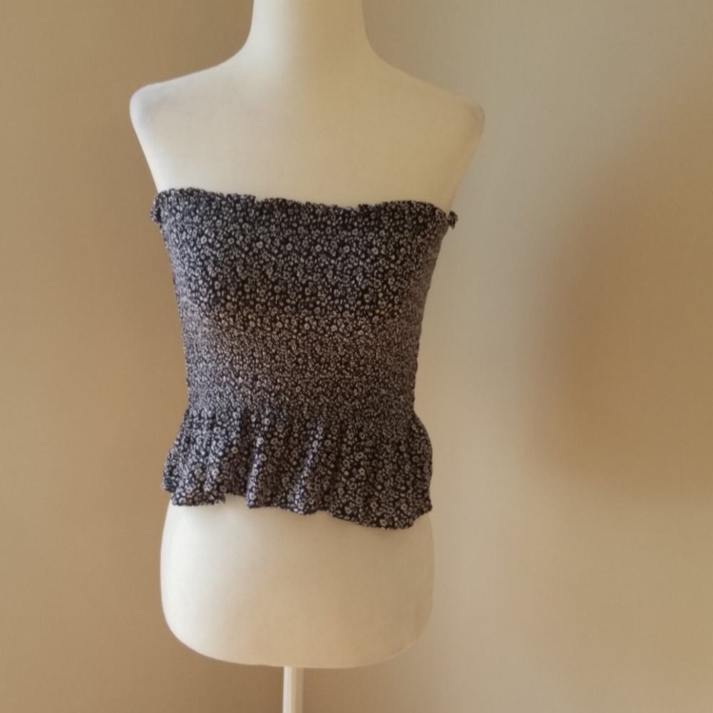 American Eagle navy blue and white tube top
